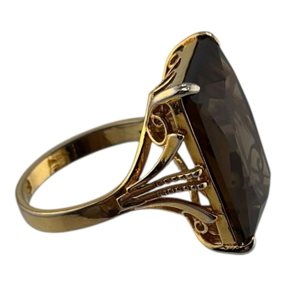 Womens Ring Size 8.5 Smoky Quartz 18K Gold Plated Filigree Faceted Rectangular - Picture 8 of 14